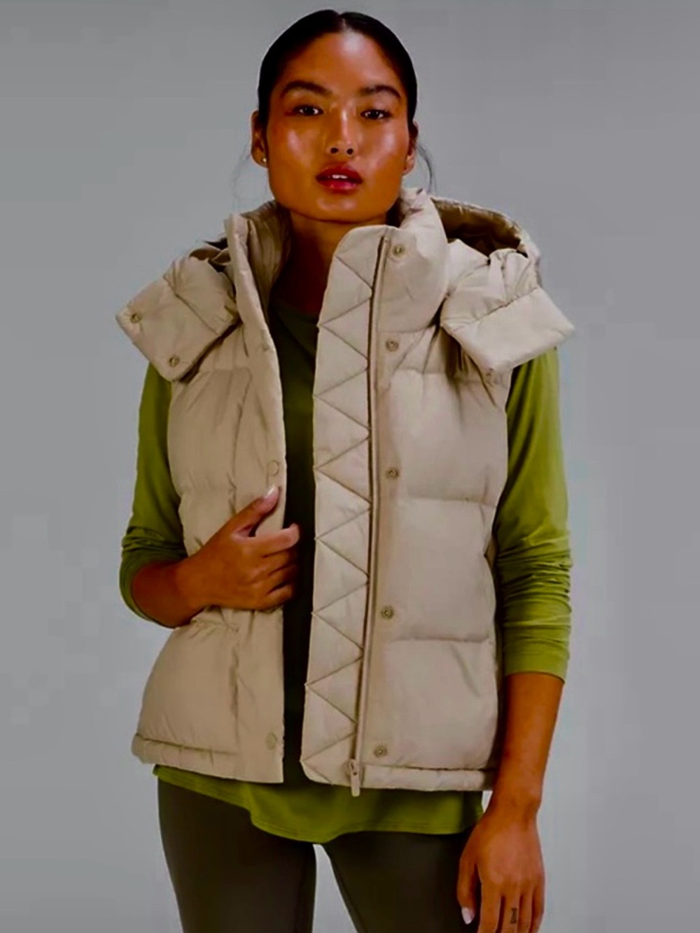 Lululemon Neutral Beige Quilted Hooded Puffer Vest
